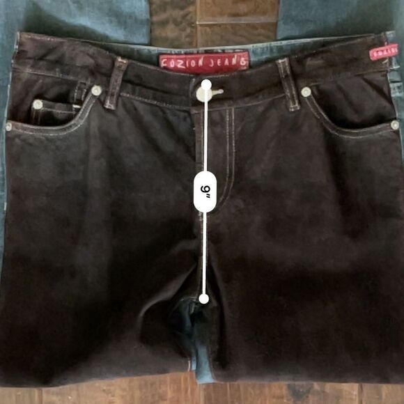 Y2K Vintage Fuzion Pouttana Brown Suede Front Jean Two Tone Straight Jeans Sz 12 - Picture 10 of 15